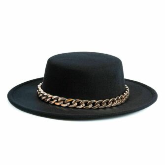 Gold Chain Small Brim Pork Pie Fedora Hat