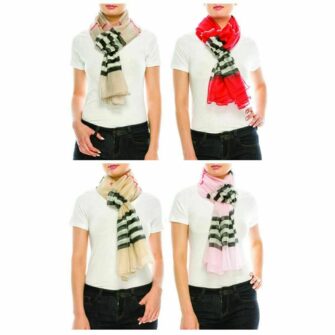 Stripe Checker Poly Thin Oblong Scarf