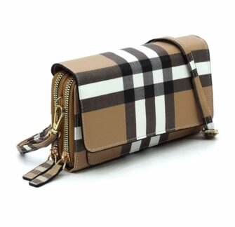 Bold Plaid Double Pocket Strap Crossbody Wallet