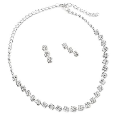 Cluster Square Link Rhinestone Necklace Set