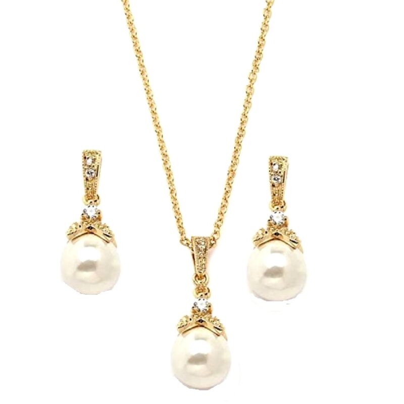 Dangle Stimulate Pearl with CZ Pendant Set