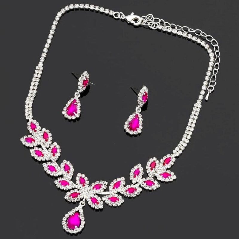 laurel tree dangle Pear Rhinestone Necklace Set
