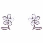ES77-10913CLRD Outlined Daisy Flower CZ Stud Earrings – Silver-Clear