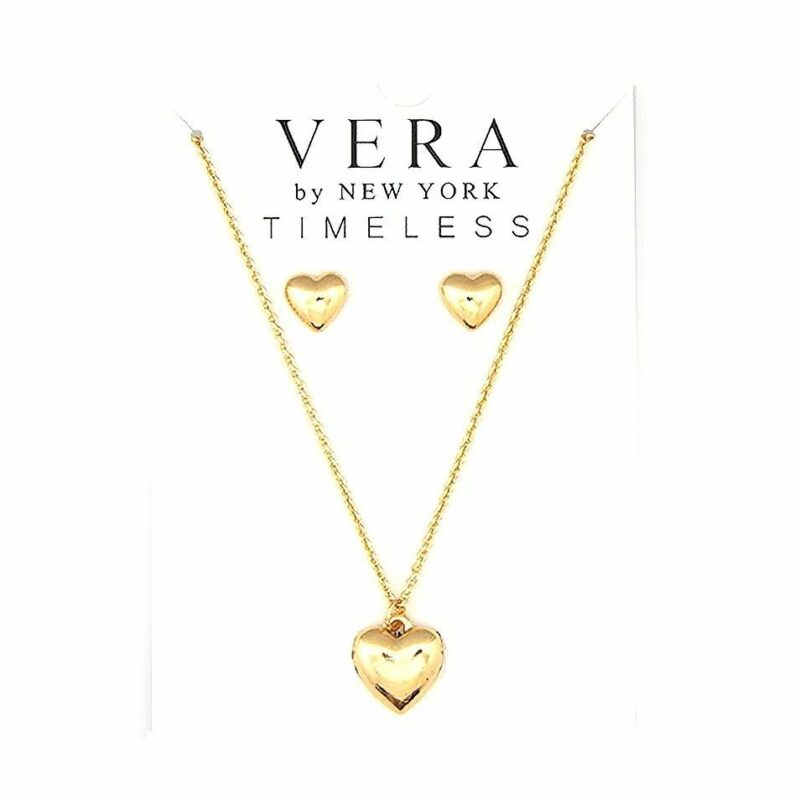 3D Heart Pendant Necklace Set