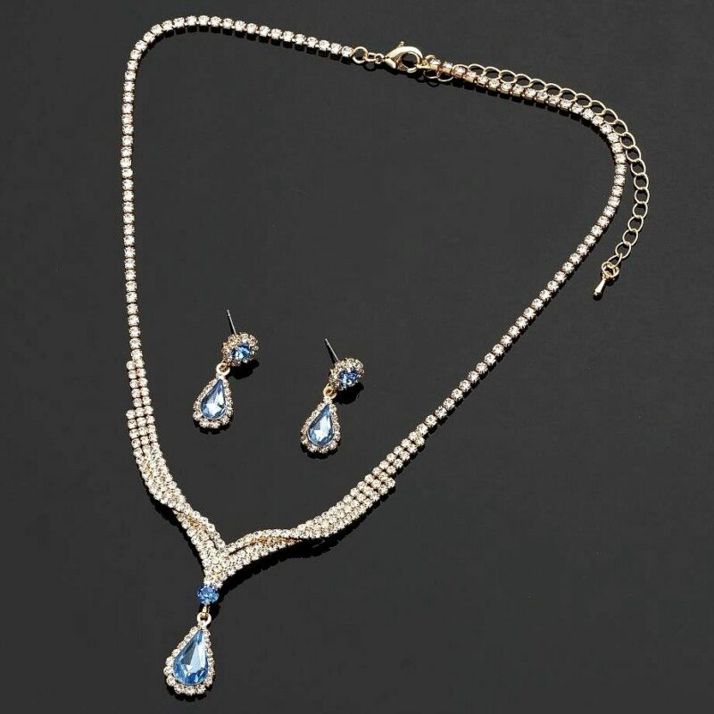 Waved V Shape Pear Dangle Rhinestone Set
