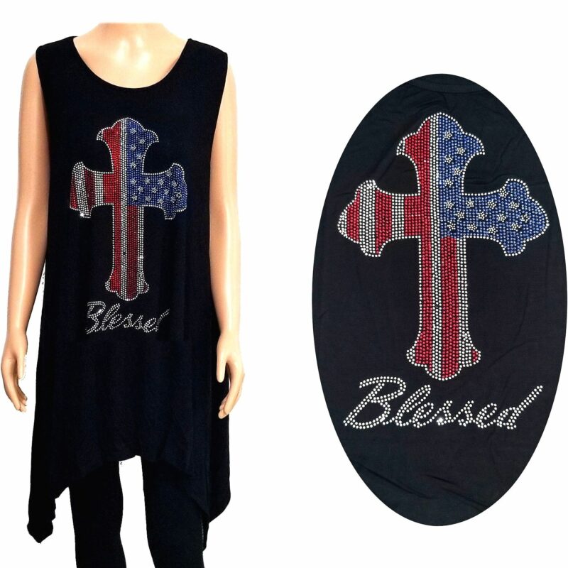 Blessed Flag Cross Bling Loose Fit Sleeveless T Shirt