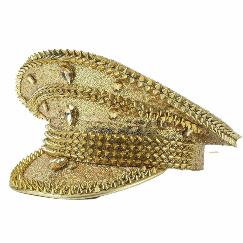 Bold Gleaming Sparking Crystal Heavy Metal Captain Hat