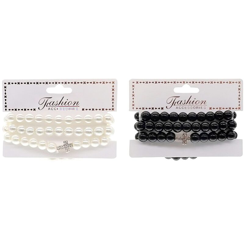 12 PK Cross Connect Faux Pearls Stretch Bracelet