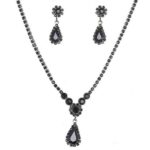 Floral Dangle Pear Rhinestone Necklace Set