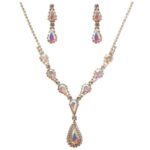 NR72-20679CLABGD Linked Teardrop Dangle Rhinestone Necklace Set