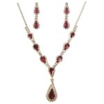 NR72-20679CLAMGD Linked Teardrop Dangle Rhinestone Necklace Set