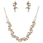 NR72-22308CLGD Daisy Vine Floral Line Rhinestone Necklace Set
