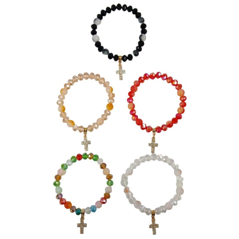 12pk Cross Medal Beads Stretch Bracelet