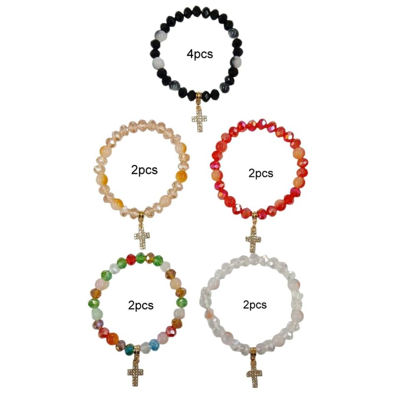 12pk Cross Medal Beads Stretch Bracelet