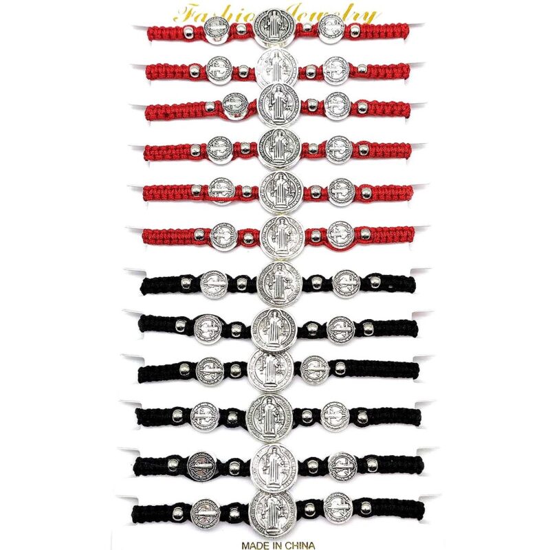 12pk Saint Benedict Adjustable String Knot Bracelet