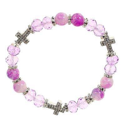 12pk Pastel Beads Cross Rhinestone Stretch Bracelet