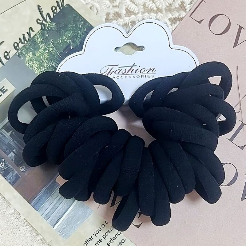 12 PK Black Gray Hair Scrunch Tie Band Small