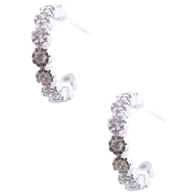 Half Hoop Cozy Cubic Zirconia Huggy Hoop Earrings – Silver-Clear
