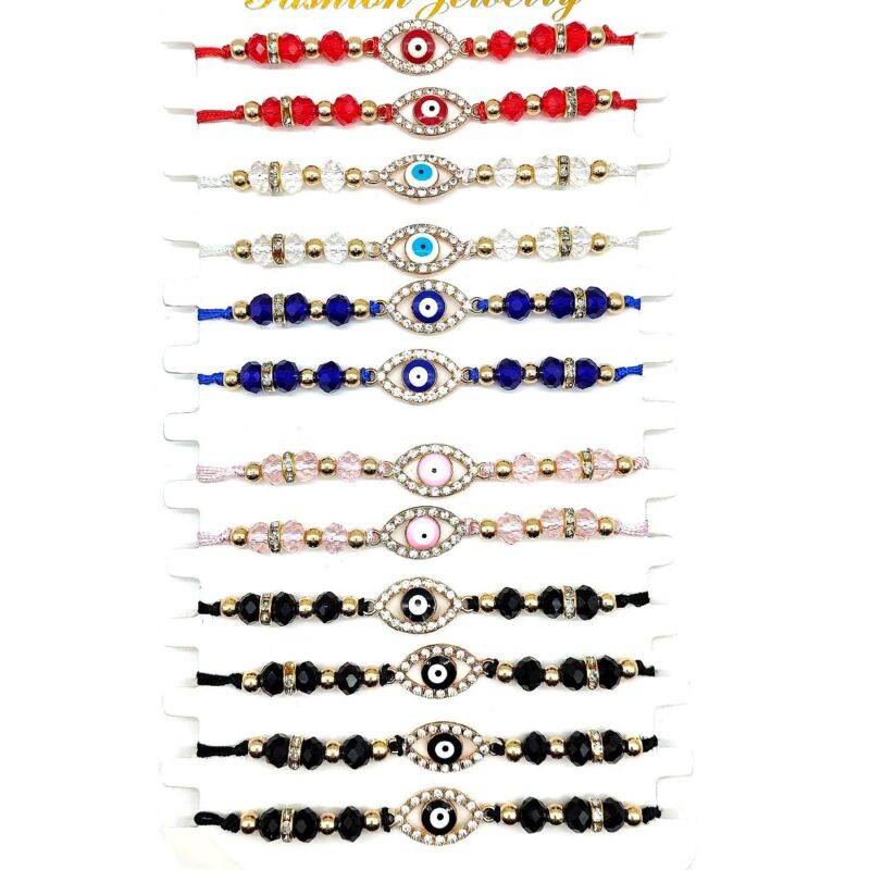 12pk Evil Eye Adjustable String Knot Bracelet