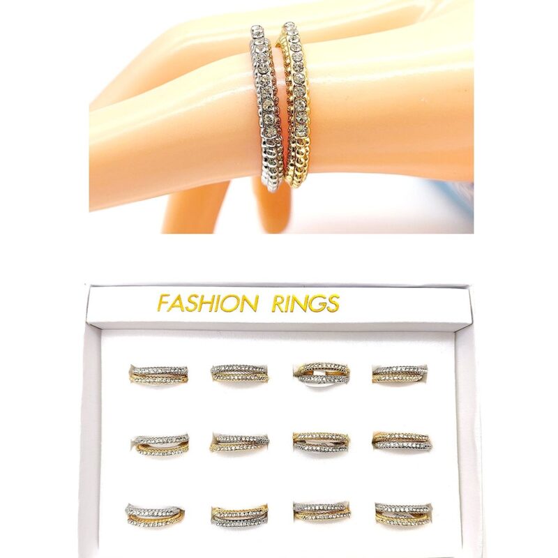 12pk Gold Silver Rhinestone Stackable Fashion Rings