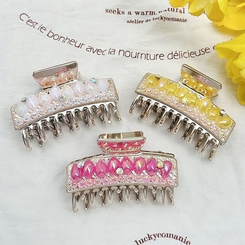 12pk Rectangle Stone Hair Jaw Claw Clip