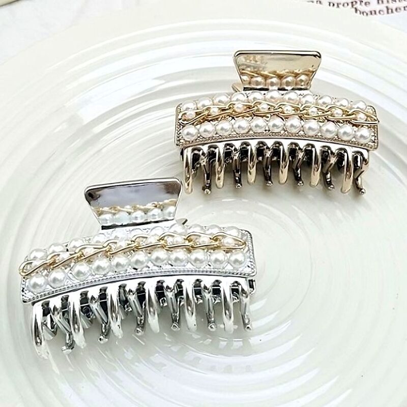 12pk Pearls On Polish Rectangle Hair Claw Clip