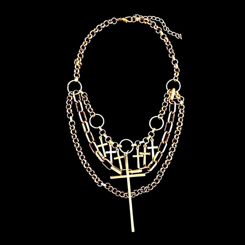 Multi Layered Chain Cross Chunky Necklace