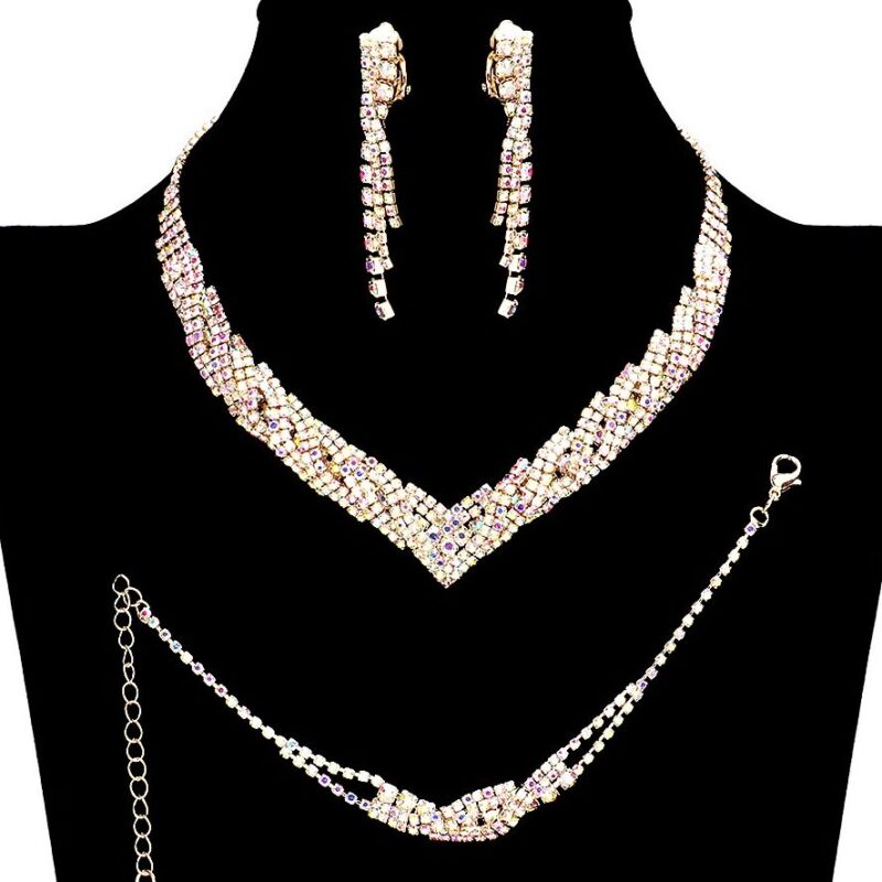 Crystal Twist Leaves Lines Clipon Jewelry Set