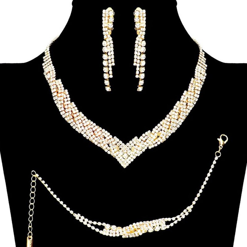 Crystal Twist Leaves Lines Clipon Jewelry Set