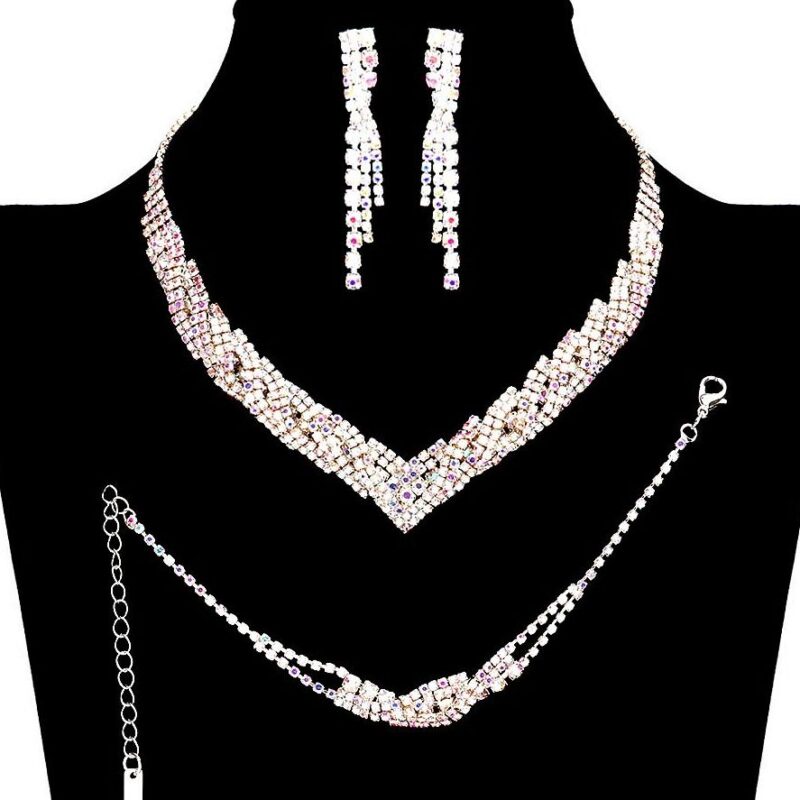 Crystal Twist Leaves Lines Clipon Jewelry Set