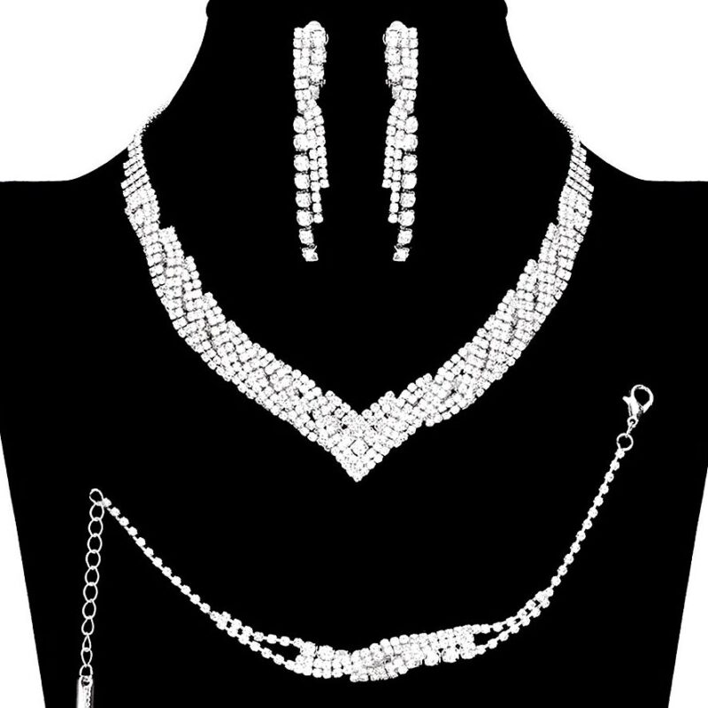 Crystal Twist Leaves Lines Clipon Jewelry Set