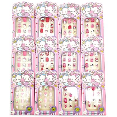 Kitten Cartoon Press-On Nails for Kids 12 Pack