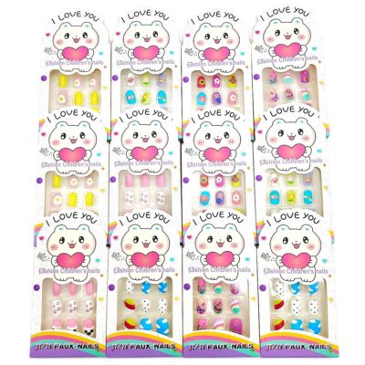 Flower Cartoon Press-On Nails for Kids, 12 per Box