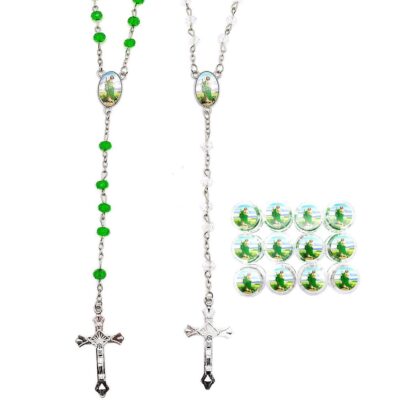Saint Jude Rosary Bracelet Green Clear Beads