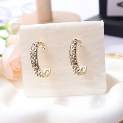 Mini Rhinestone Half Hoop Earrings
