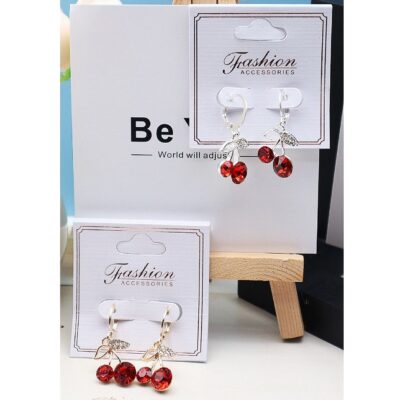 Chunky Cherry Rhinestone Dangle Earrings