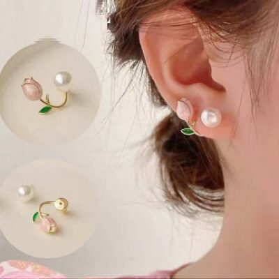 Rose Gold Pearl Huggie Earrings
