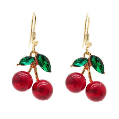 Chunky Cherry French Hook Dangle Earrings