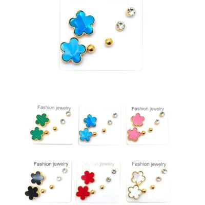 Large Clover Ball Rhinestone Stud Earrings Set