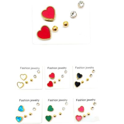 Heart Ball Rhinestone Stud Earrings Set