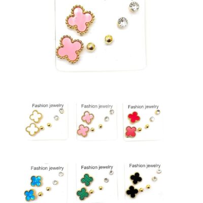 Clover Ball Rhinestone Stud Earrings Set