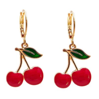 Dangle Cherry Mini Hoop Earrings