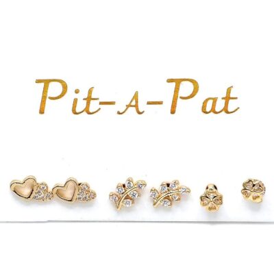 3 Pair Heart Clover Leaf Mini Stud Earrings
