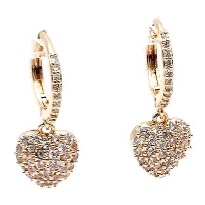 Heart Dangle Cubic Zirconia Mini Hoop Earrings