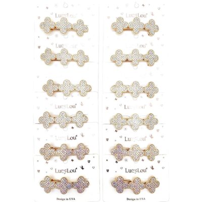 Three Clover Rhinestone Hair Barrette Clip