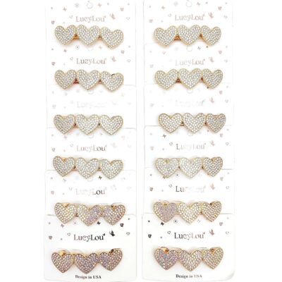 Three Heart Rhinestone Barrette Clip