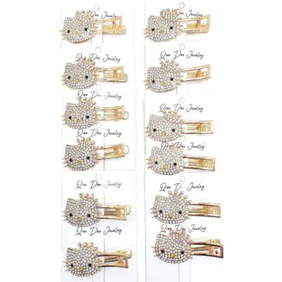 Rhinestone Kitty Hair Barrette Clip