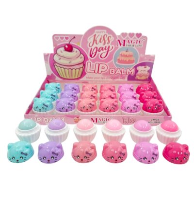 24pk Kitty Face Cup Cake Lip Balm
