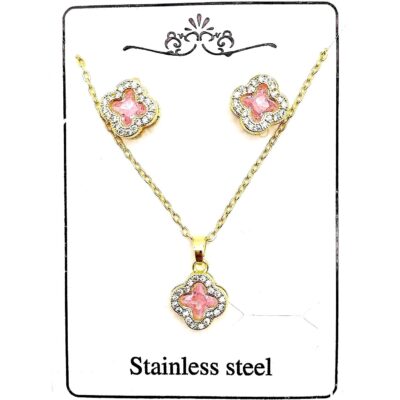 Clover Pendant Stainless Steel Necklace Set