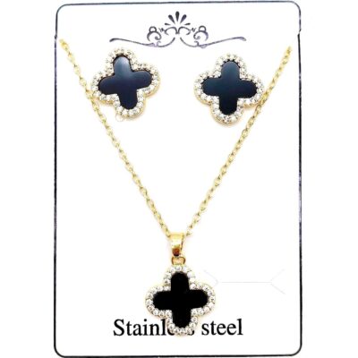 Clover Pendant Stainless Steel Necklace Set